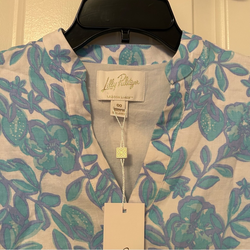 Lilly Pulitzler Mialeigh Elbow Sleeve Linen Dress Blue Simply The Zest Size 00 - Picture 6 of 10